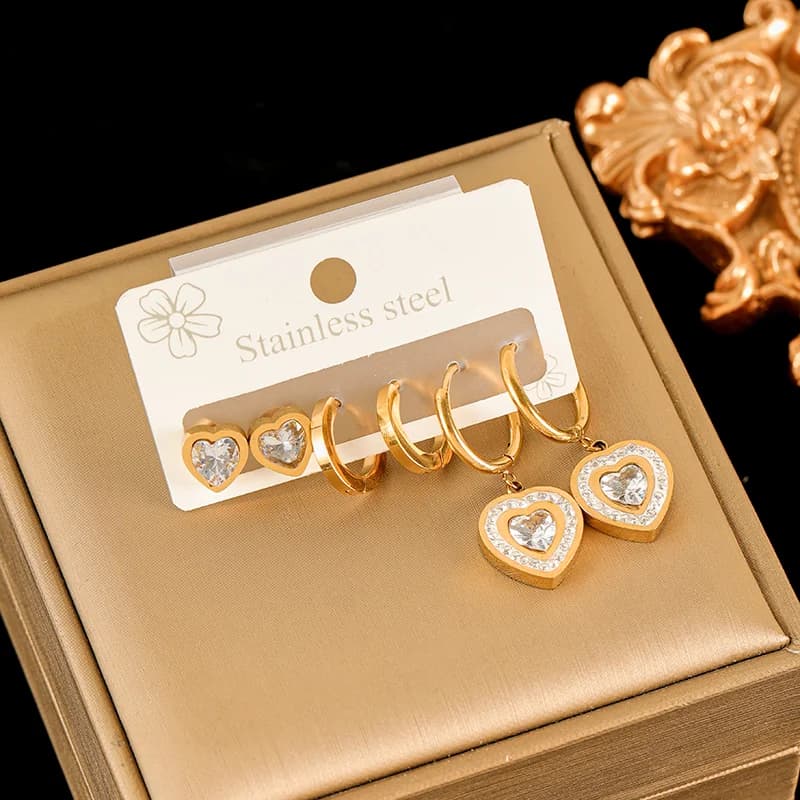 Stainless Steel Earring Set, Gold Plated
