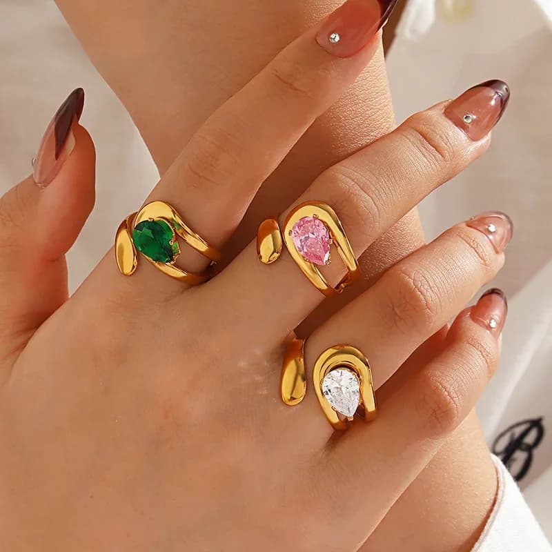 Colorful Cubic Zirconia Adjustable Ring