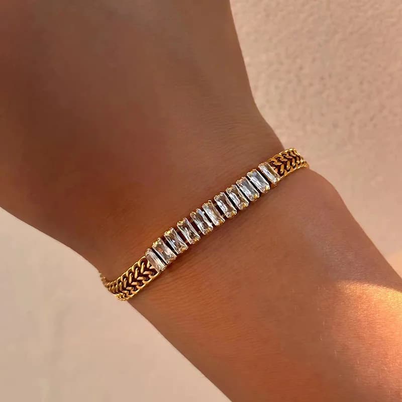 Zirconia Charm Stainless Steel Bracelet Bangle