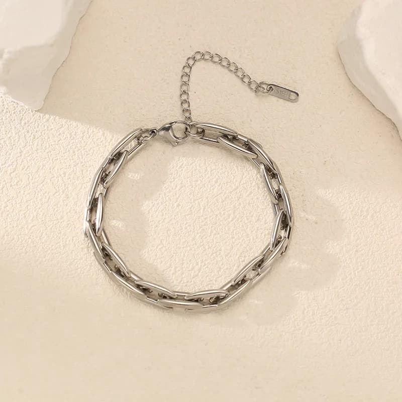 Silver Color Chain Bangle Bracelet in Stainless Steel