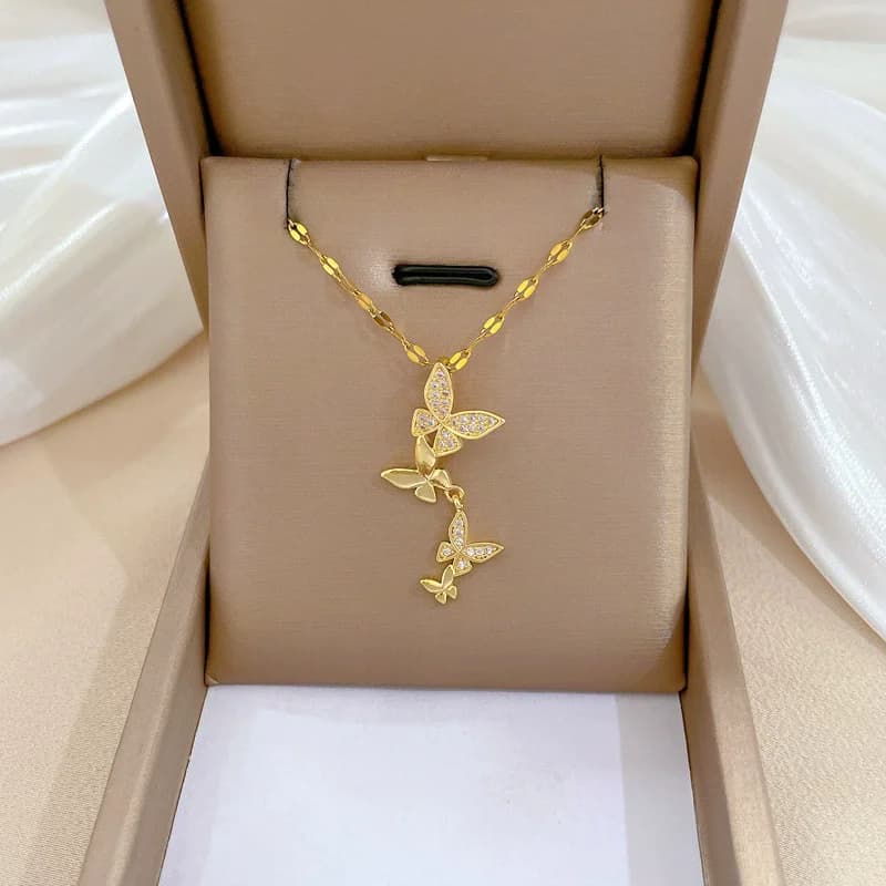 316L Stainless Steel Zircon Leaf Pendant Necklace