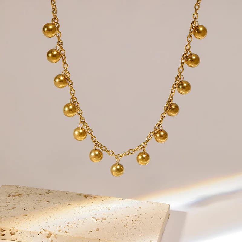316L Stainless Steel Gold Color Ball Beaded Necklace