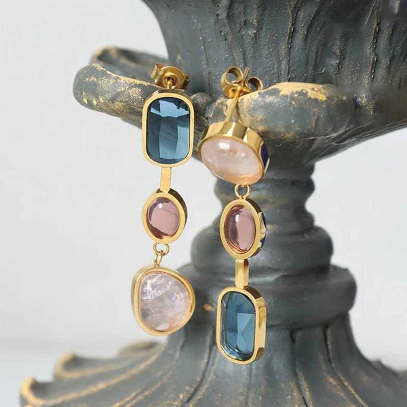 Stainless Steel Zircon Crystal Dangle Earrings