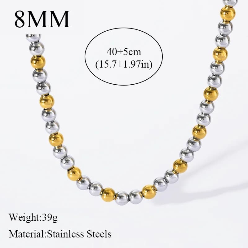 Gold and Silver Solid Bead Necklace Bracelet Set