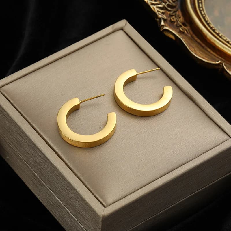 Stainless Steel Gold Heart Flower Drop Earrings