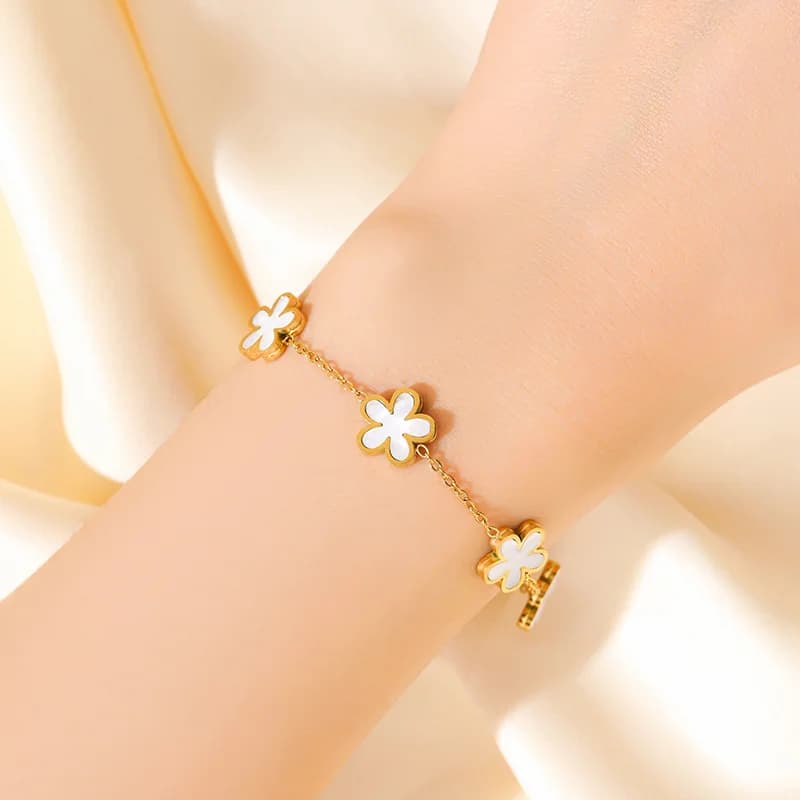 White Flower Petal Jewelry Set, Gold Color