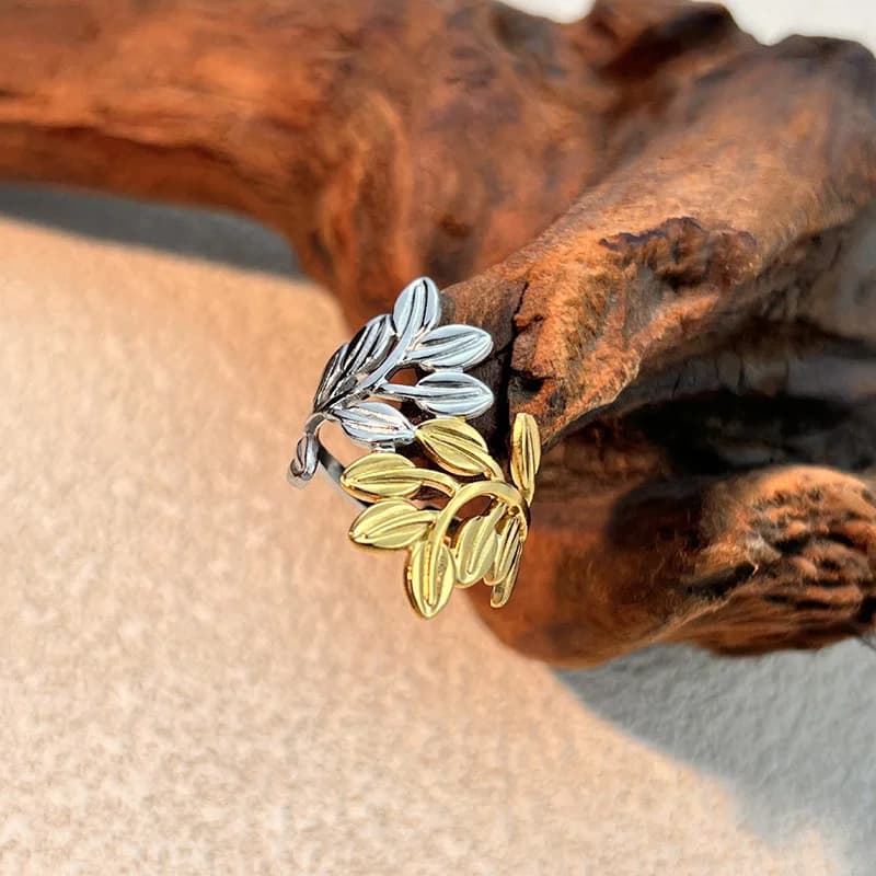 Enamel Leaf Open Adjustable Ring