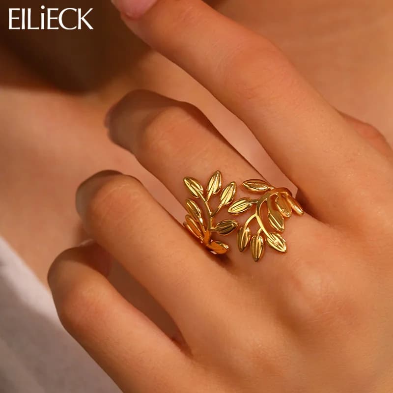 Women's Gold-Tone Stainless Steel Leaf Statement Ring