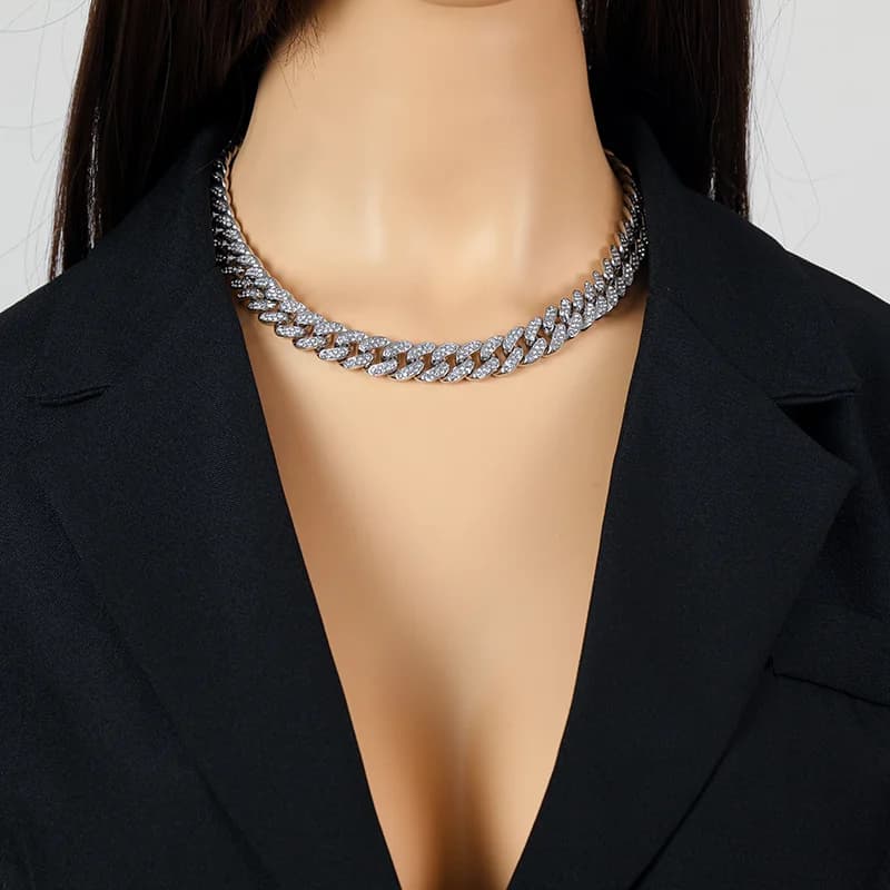 Silver Color Thick Cuban Chain Necklace for Women