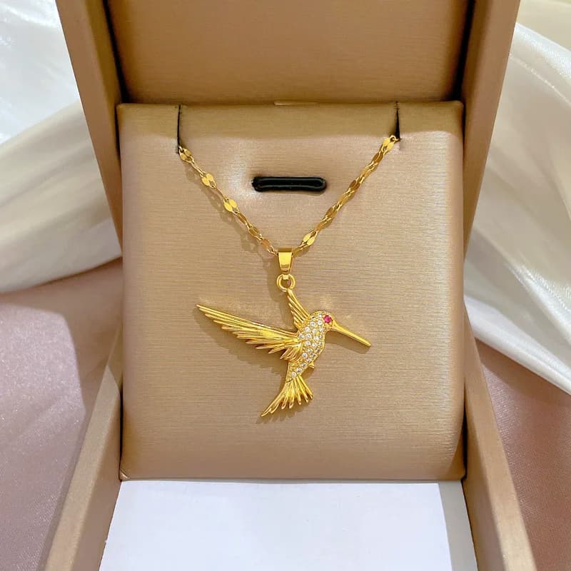 316L Stainless Steel Zircon Leaf Pendant Necklace
