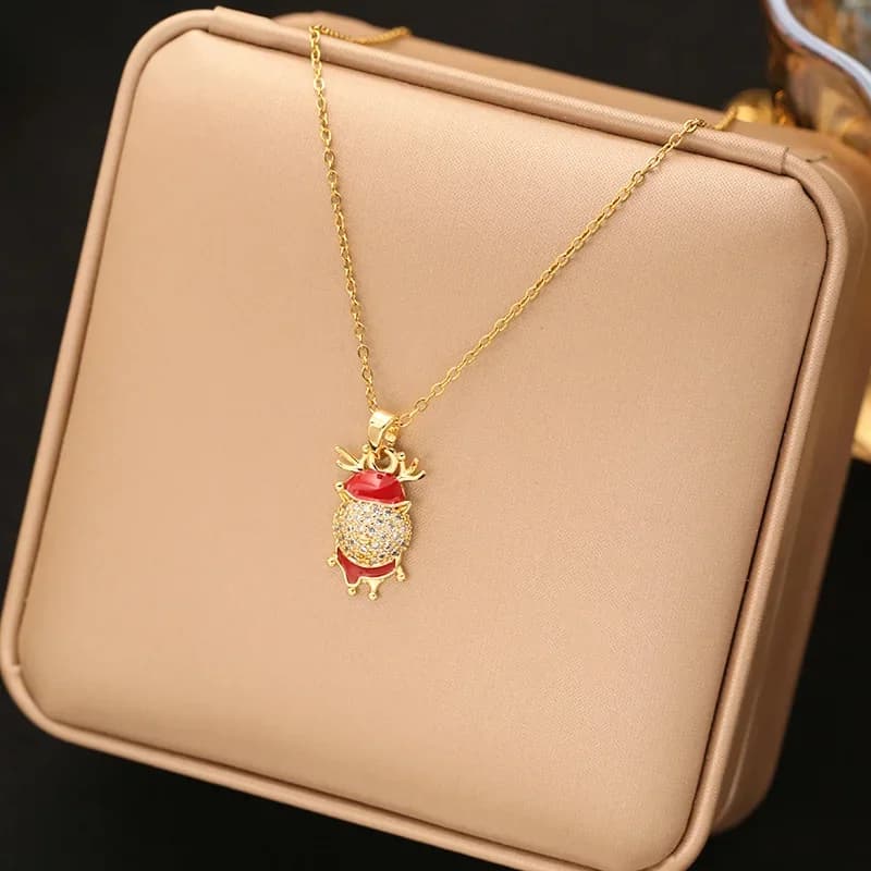 Cubic Zirconia Christmas Reindeer Pendant Necklace