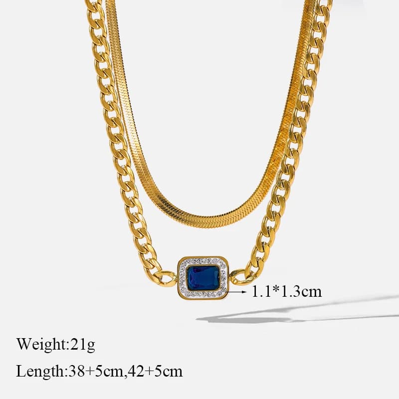 Blue Zircon Snake Chain Necklace and Earrings Set