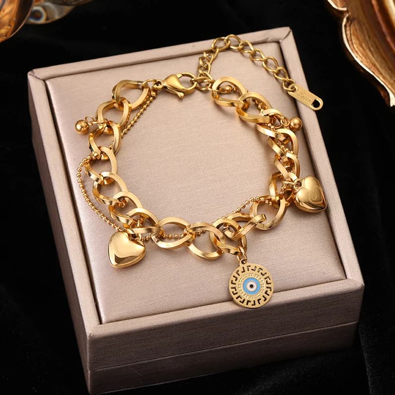 Gold Color Multilayer Charm Bracelet Bangle