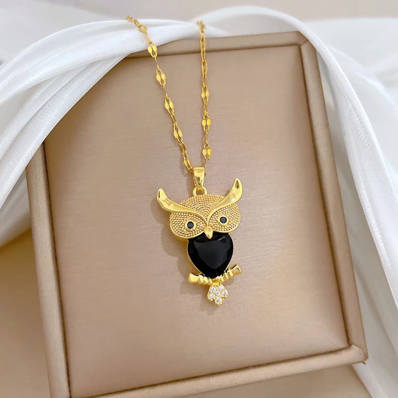 Owl Sparkling Zircon Pendant Necklace