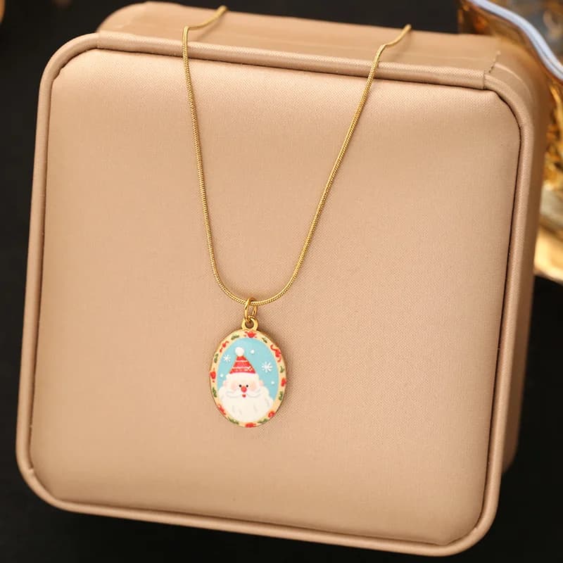Reindeer Enamel Pendant Necklace
