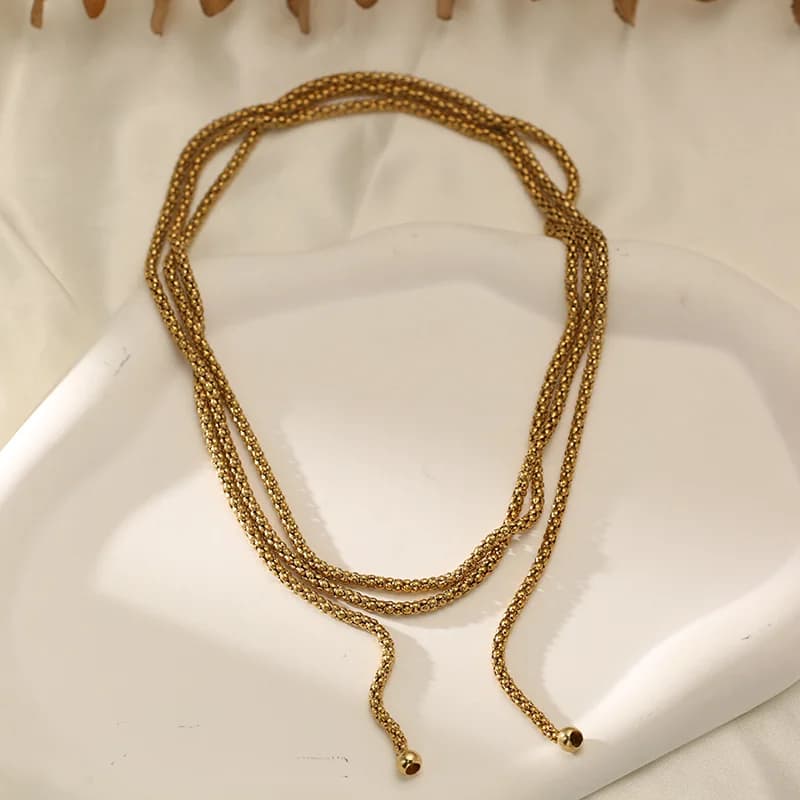Multi-Layer Gold Color Chain Necklace, Stainless Steel