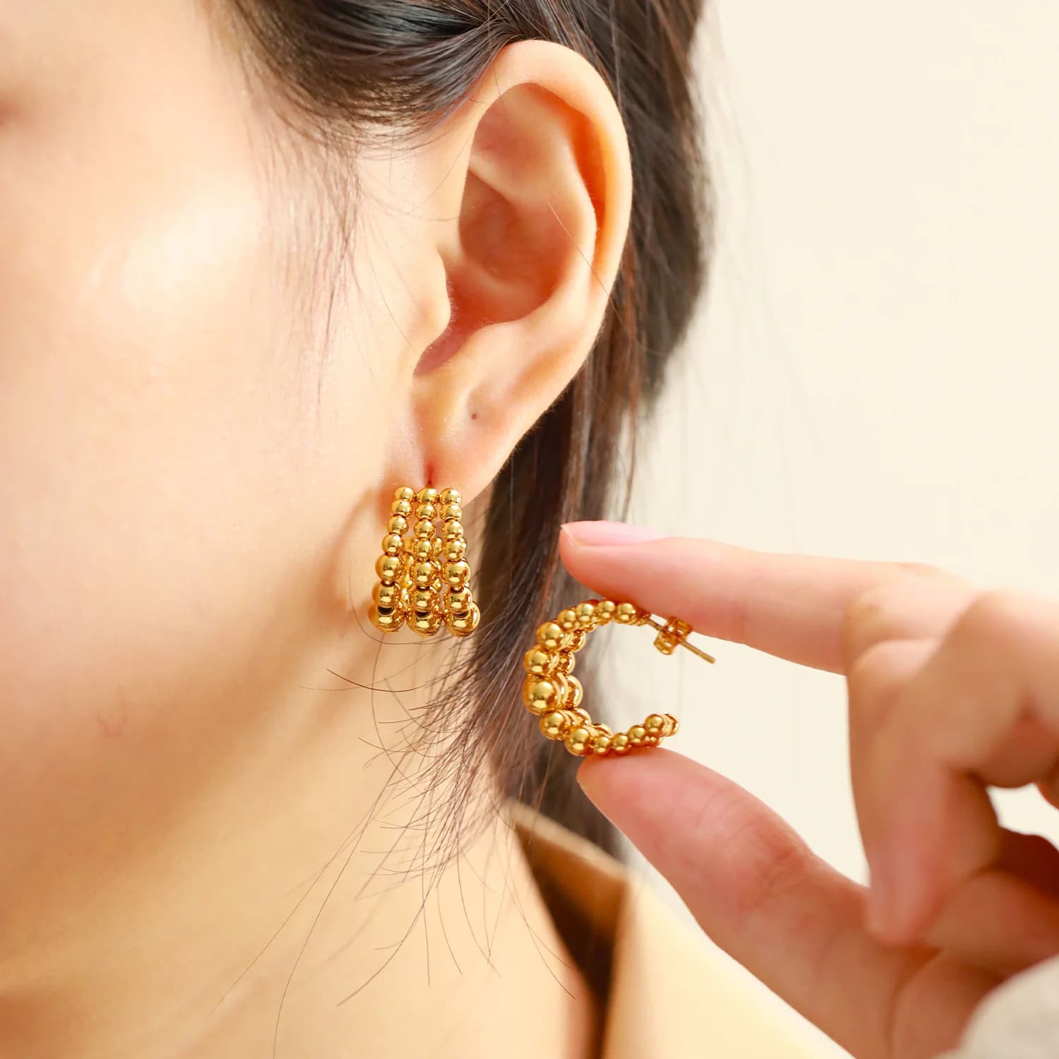 316L Stainless Steel Gold C-Shaped Bead Stud Earrings