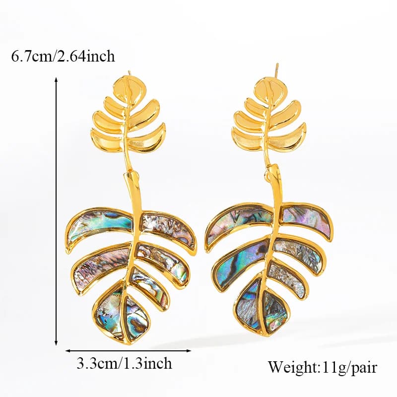 Palm Leaves Drop Dangle Earrings, Gold Plated