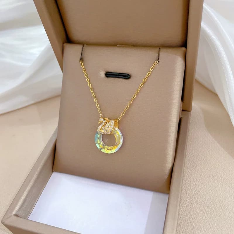 Cubic Zirconia Swan Pendant Necklace, Gold Tone
