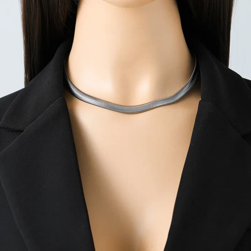 316L Stainless Steel Flat Snake Bone Chain Collar Necklace