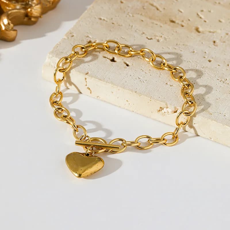 Gold Color Heart Love Necklace and Bracelet Set