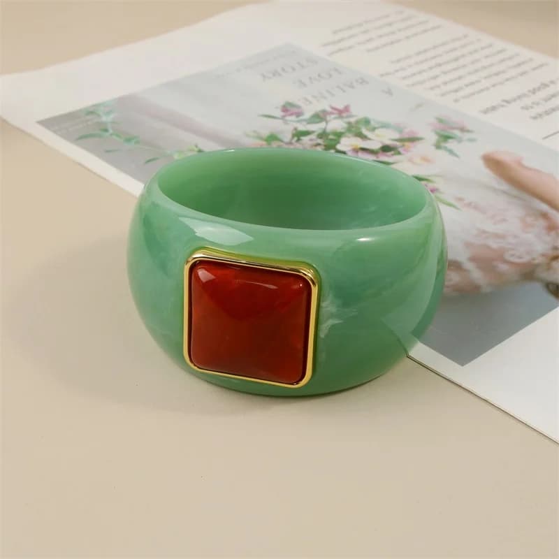Square Acrylic Resin Geometric Bangle Bracelet for Women