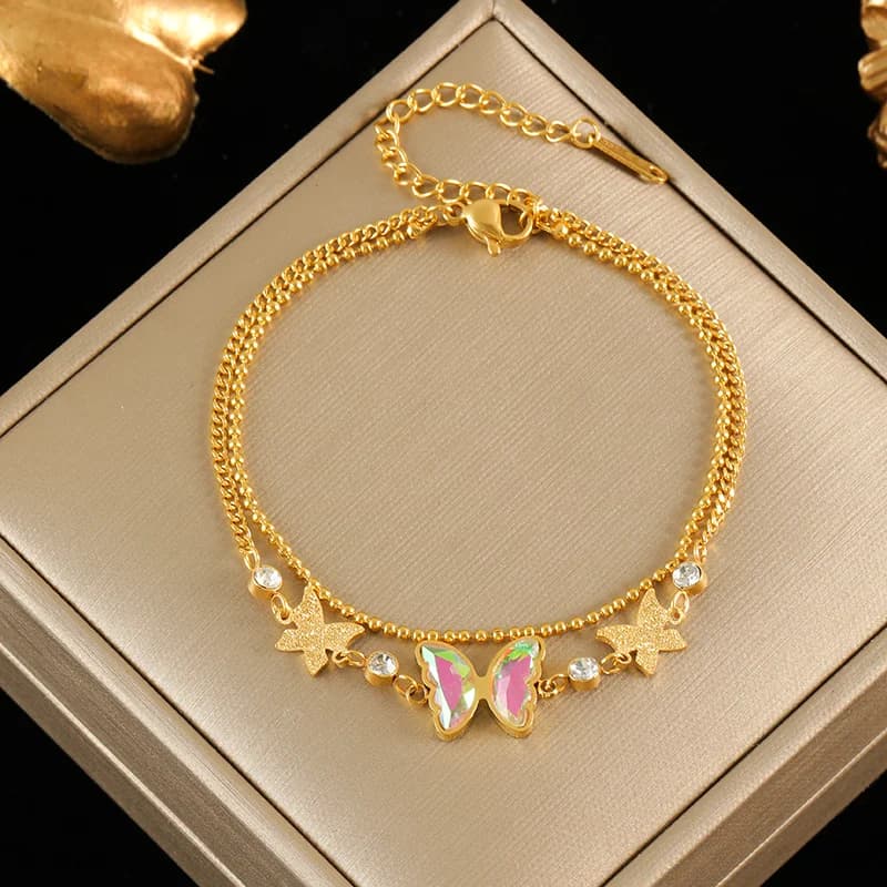 Cubic Zirconia Butterfly Chain Bracelet