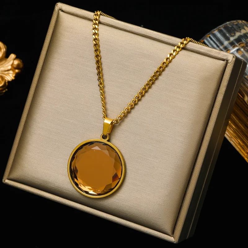 Round Crystal Pendant Choker Necklace