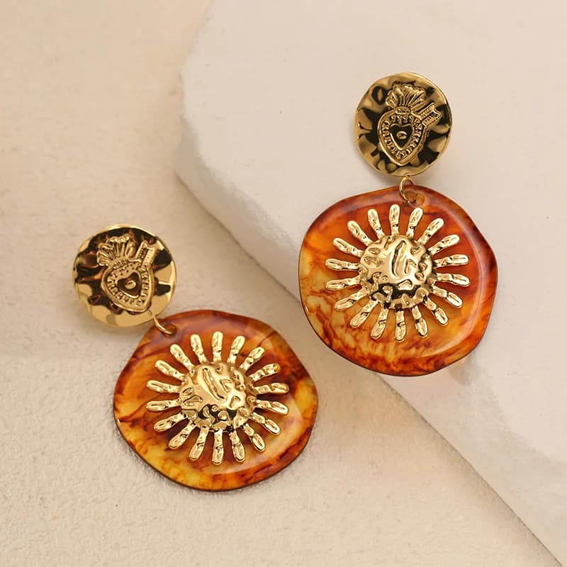 Exaggerated Resin Sun Stud Earrings in Stainless Steel