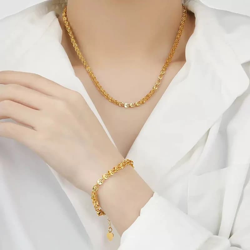 Gold Necklace and Bracelet Jewelry Set