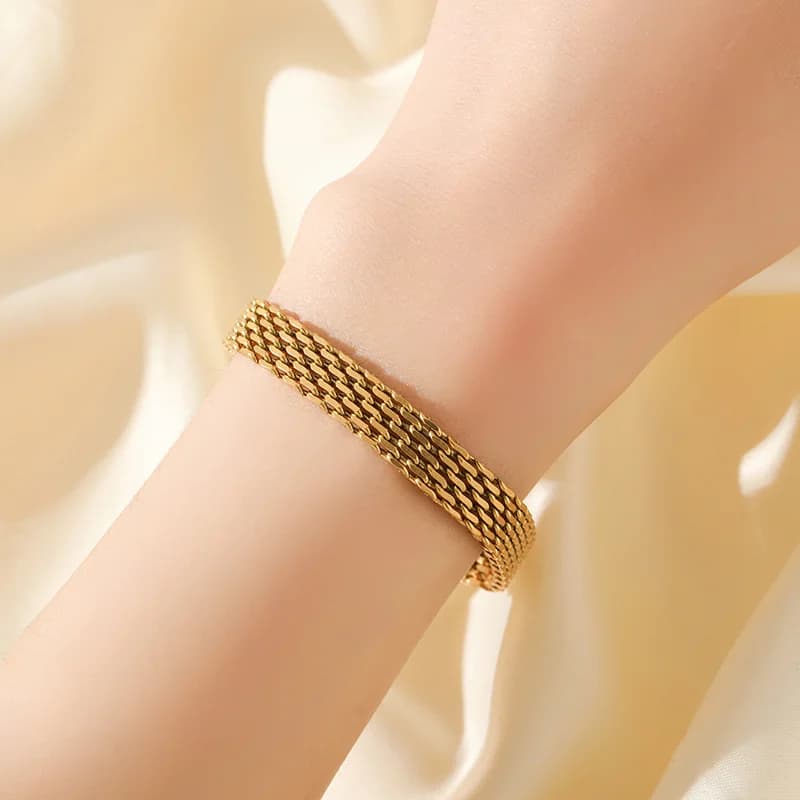 316L Stainless Steel Gold Color Watch Chain Necklace and Bracelet Set