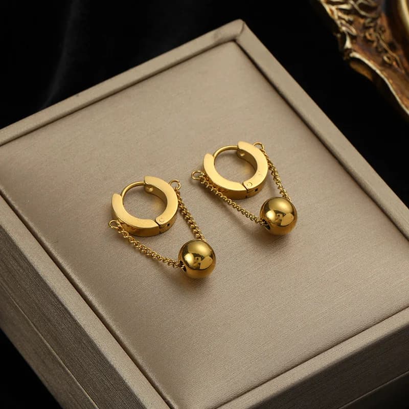 Stainless Steel Gold Heart Flower Drop Earrings