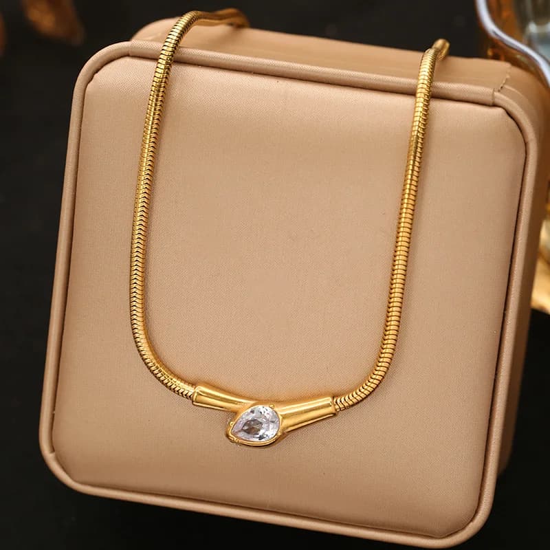 Snakehead Necklace with Zircon, Stainless Steel