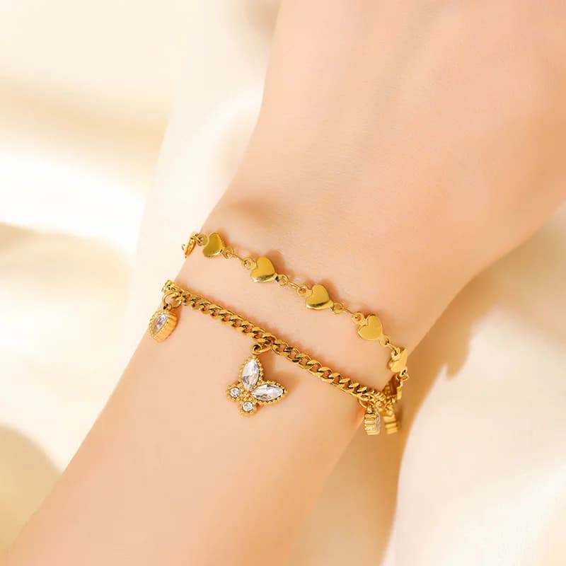 Gold Color Textured Charm Bracelet Wrist Chain