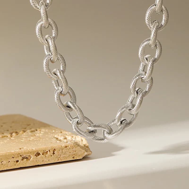 Silver Color Thick Chain Stainless Steel Necklace