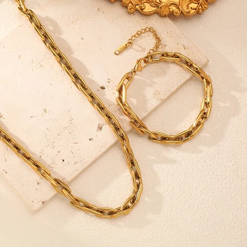 Stainless Steel Handmade Chain Necklace Bracelet Set