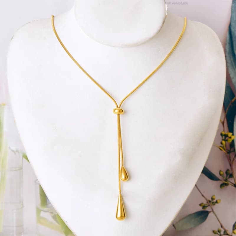 Teardrop Tassel Pendant Necklace, Gold Color
