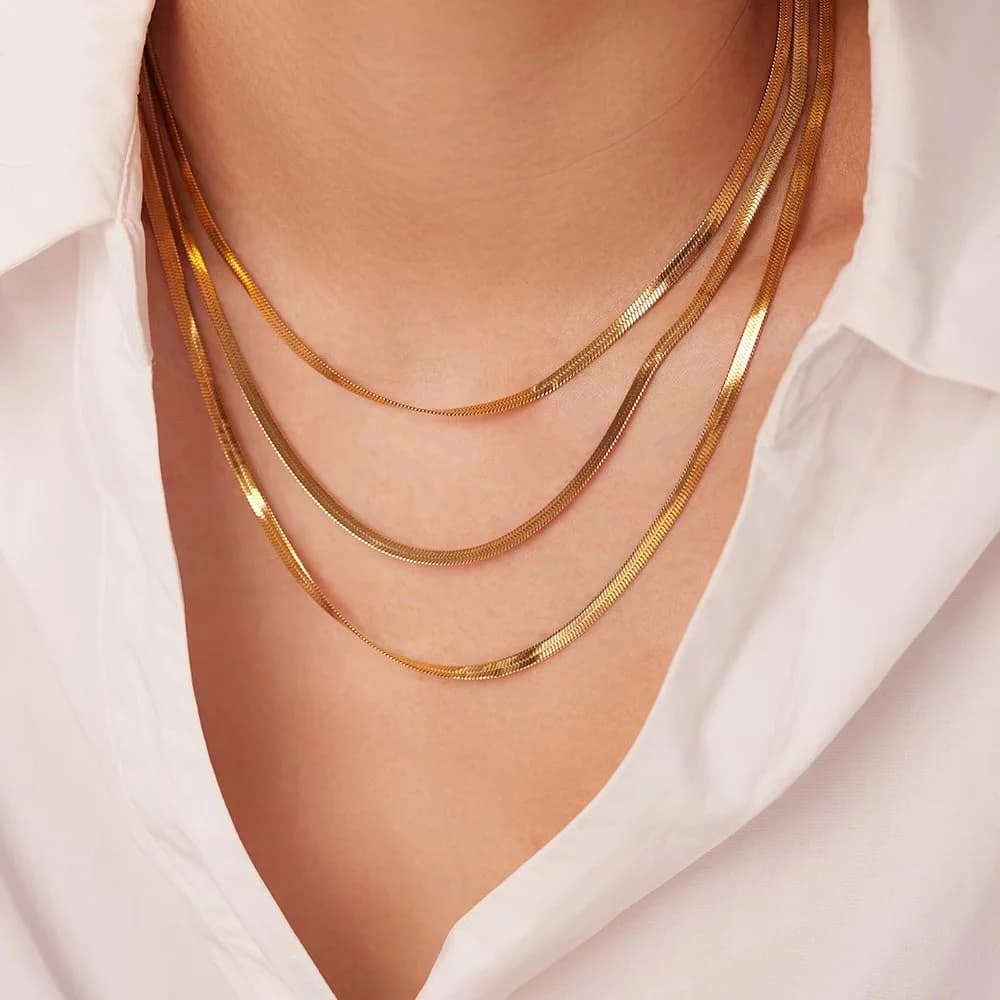 Multi-Layer Gold Color Chain Necklace, Stainless Steel