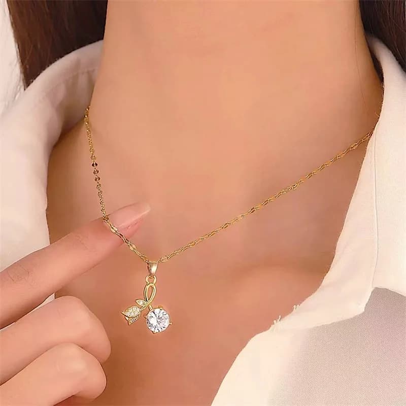 Cubic Zirconia Flower Pendant Necklace