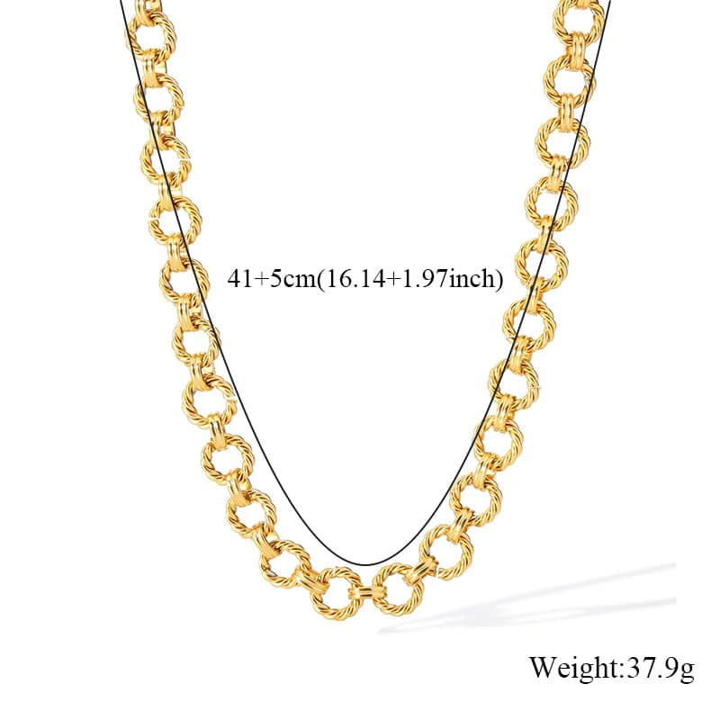 Gold Color Round Link Chain Necklace and Bracelet Set