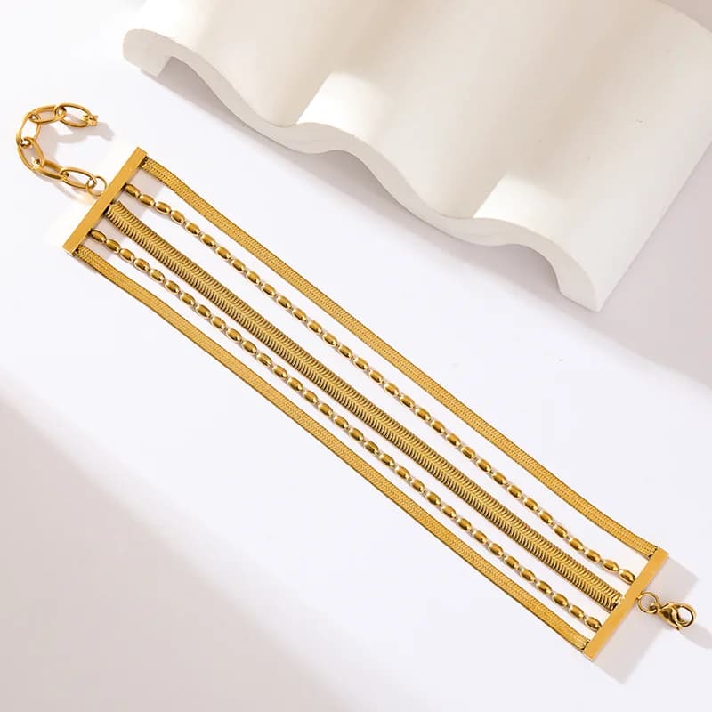 Stainless Steel Gold Multilayer Wide Bracelet