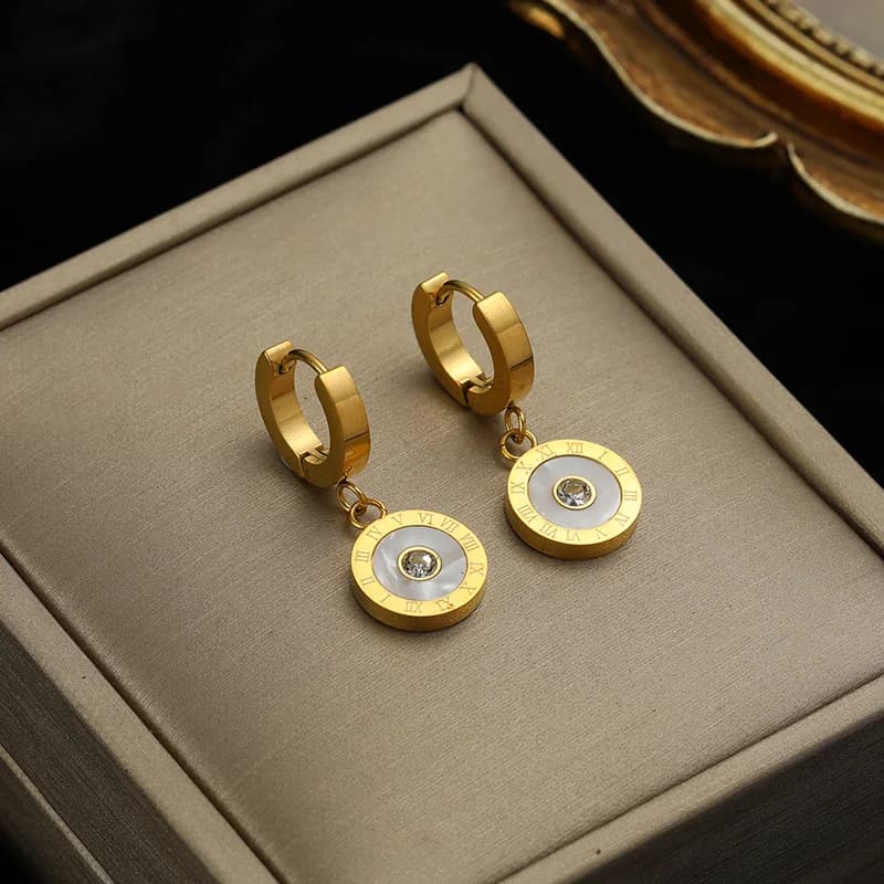 Stainless Steel Gold Heart Flower Drop Earrings