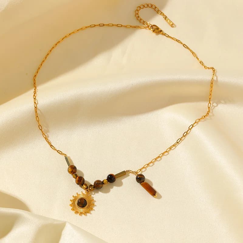 Vintage Brown Beaded Pendant Necklace and Bracelet Set