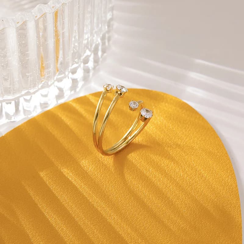 Stainless Steel White Zircon Cuff Open Ring