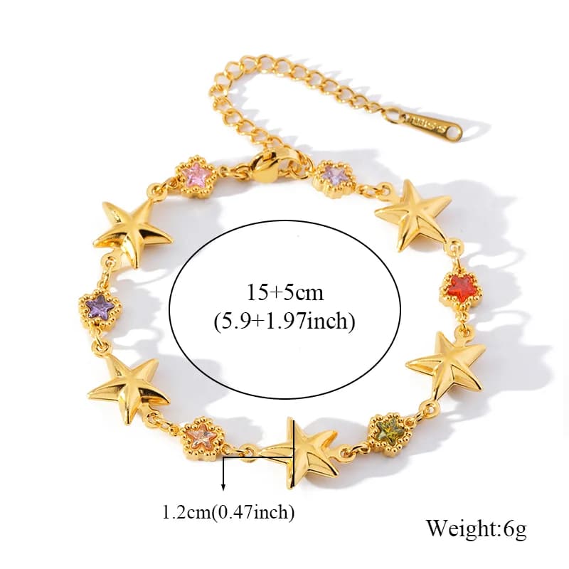 Colorful Star Zircon Charm Bracelet, Gold