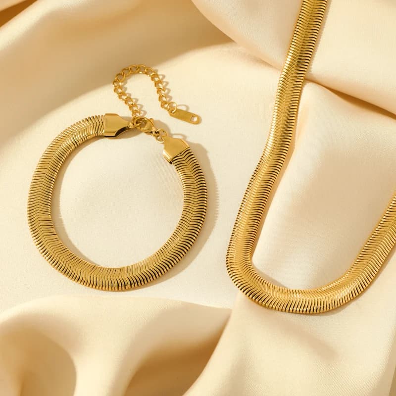 316L Stainless Steel Gold Color Thick Snake Chain Necklace and Bracelet Set