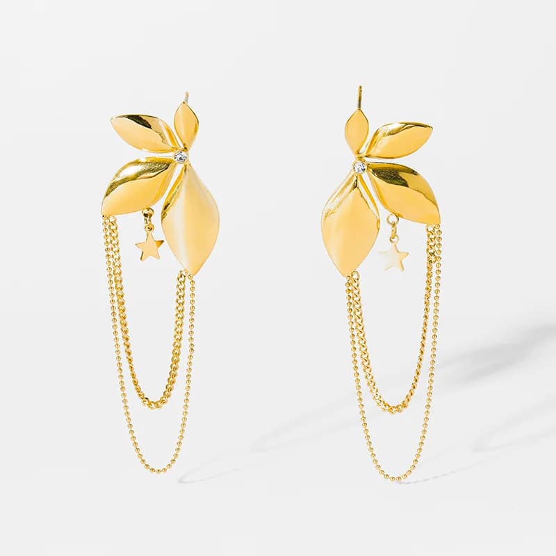 Gold Flower Tassel Drop Earrings