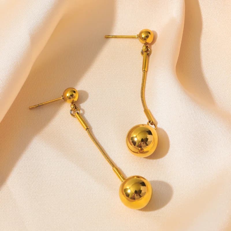 Bead Pendant Necklace and Earring Set, Gold