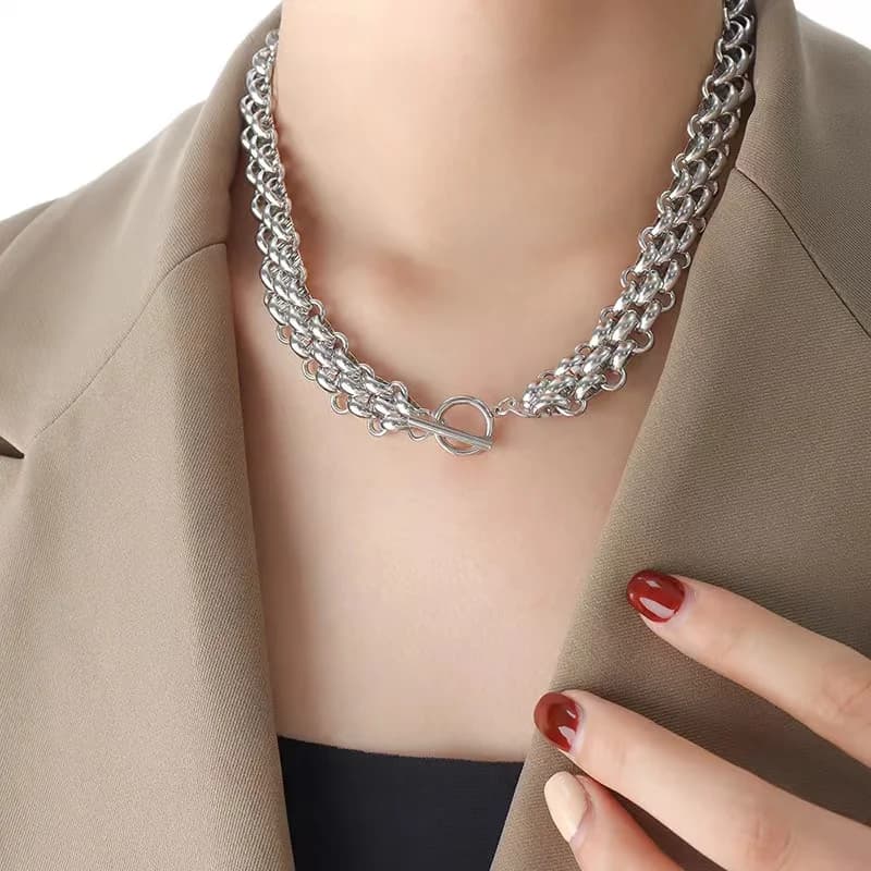 Stainless Steel Silver Chain Choker Necklace