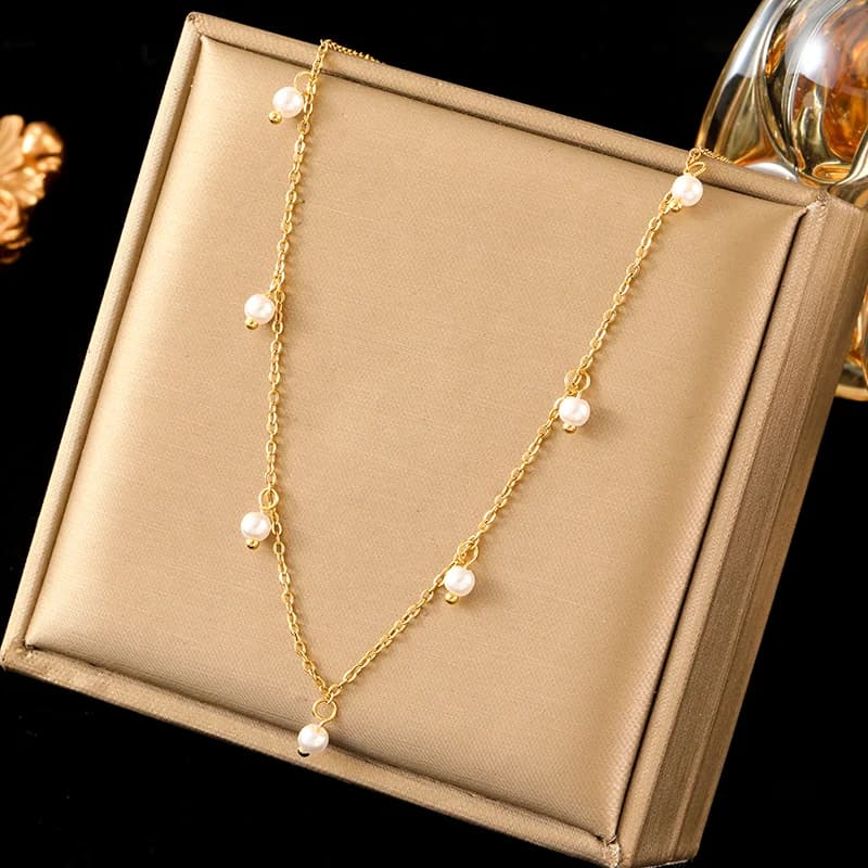 316L Stainless Steel Cubic Zirconia Pearl Pendant Necklace